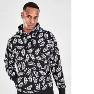 Nike Black White Logo All Over Print Hoodie